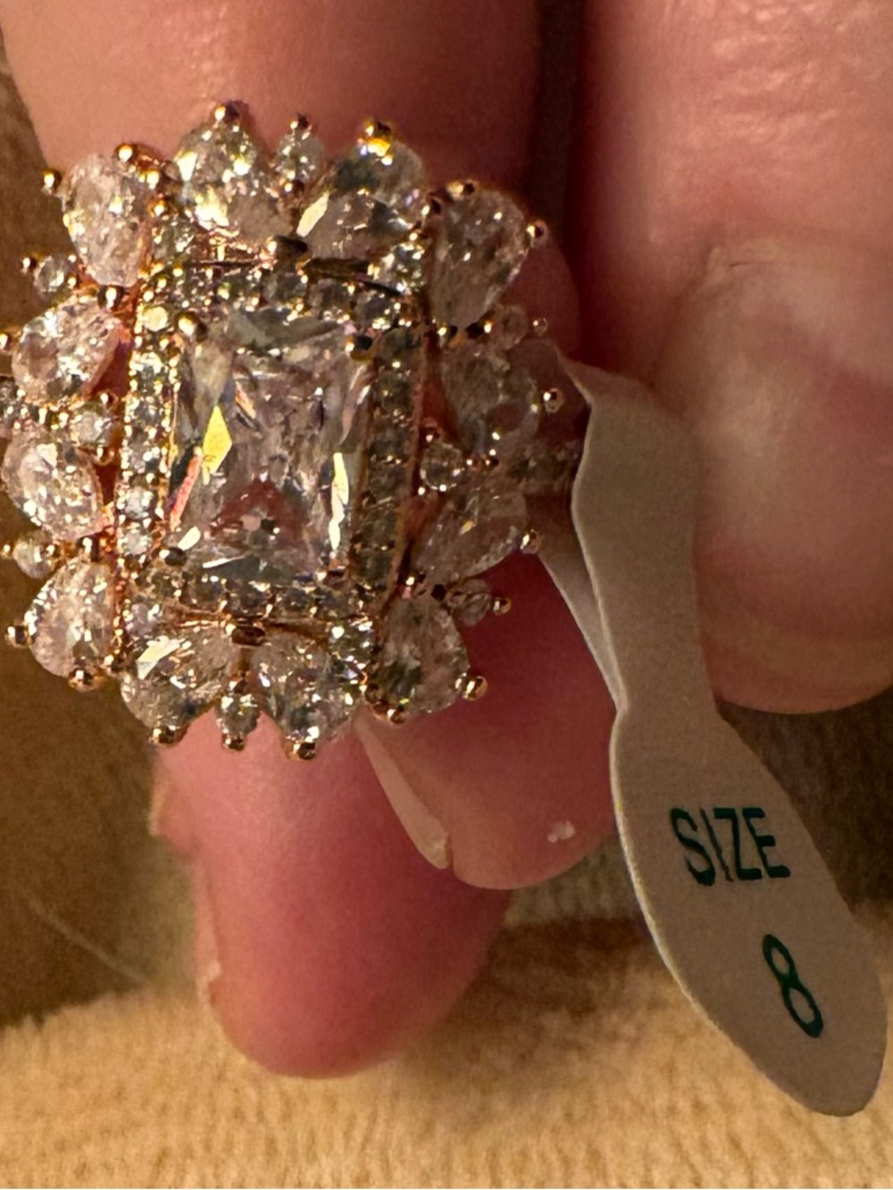 Bomb Party CZ on Rose Gold. Sparkling Halo Cluster Ring - Pink/Gold